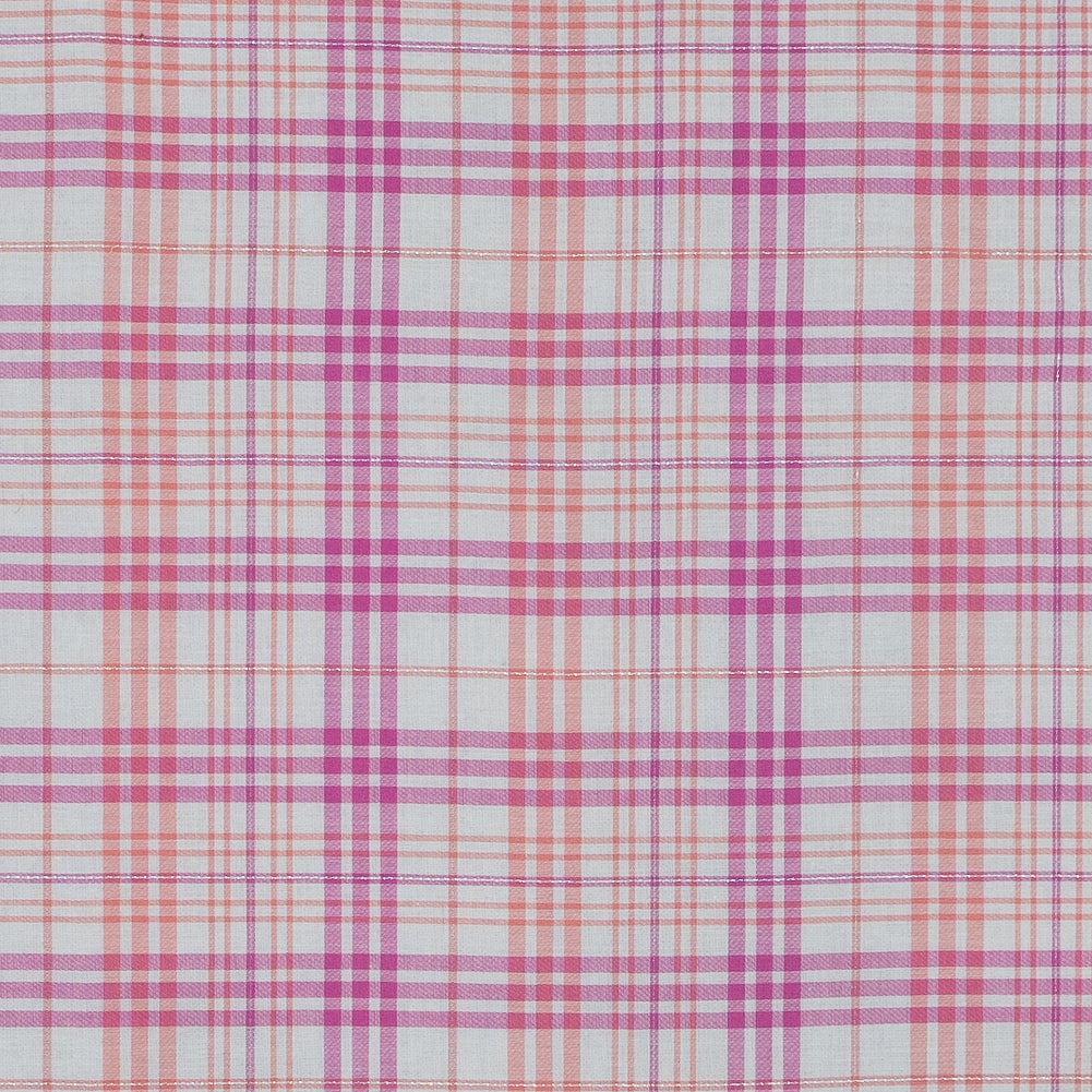 Italian Pink and Orange Metallic Plaid Cotton Voile