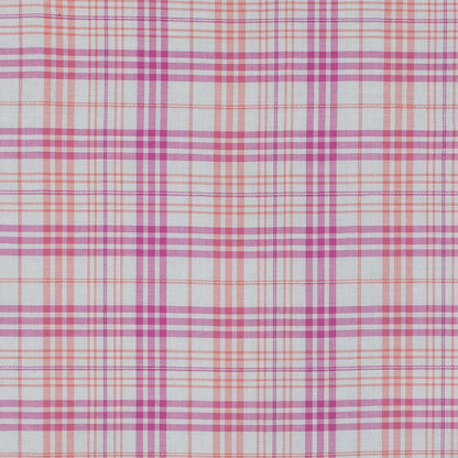 Italian Pink and Orange Metallic Plaid Cotton Voile
