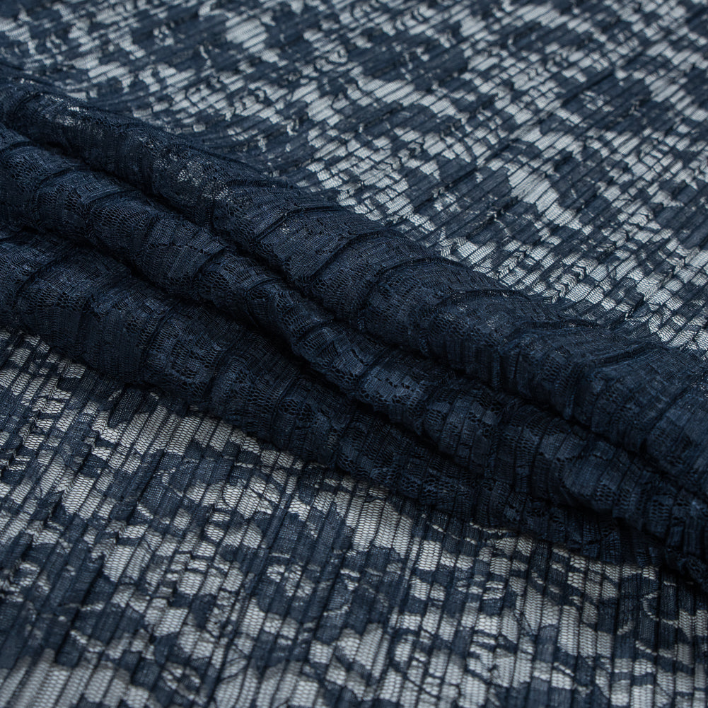Italian Navy Floral Pleated Lace Detail