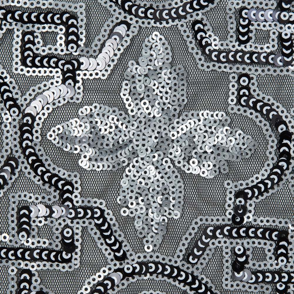 Mesh with Sequins - Silver and Black Geometric Full