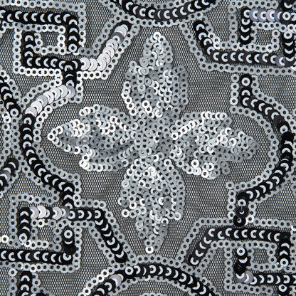 Mesh with Sequins - Silver and Black Geometric Full
