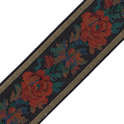 Orange and Black Floral Jacquard Ribbon - 2.25" Detail