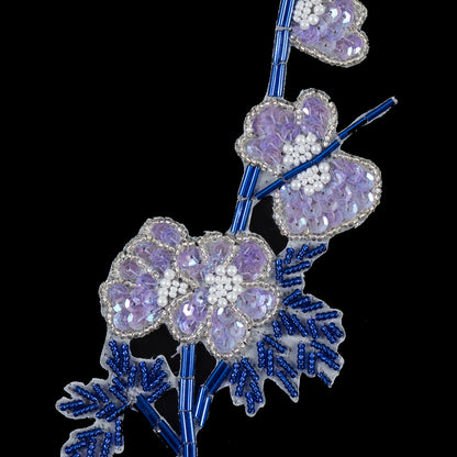 Blue and Purple Floral Beaded and Sequined Right Side Applique Detail