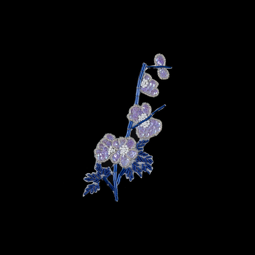 Blue and Purple Floral Beaded and Sequined Right Side Applique