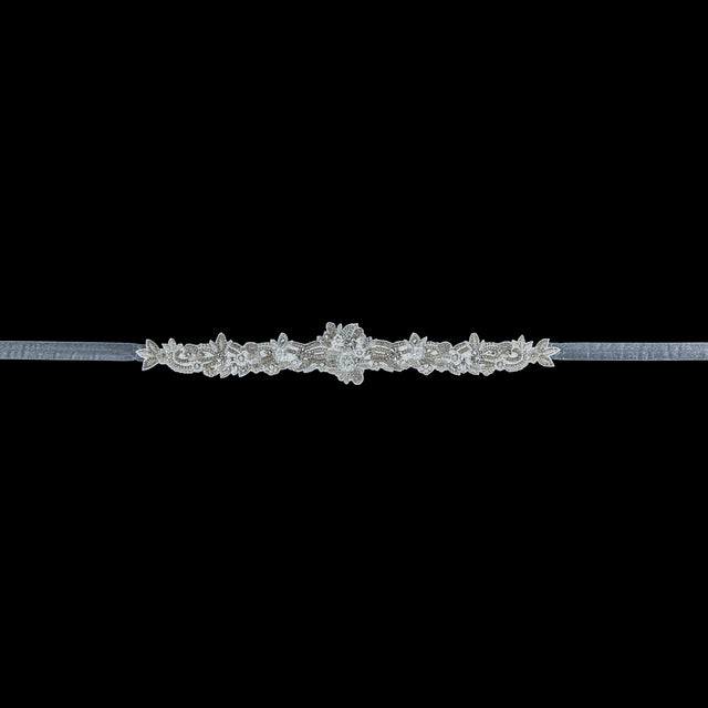 Beaded and Rhinestone Organza Bridal Belt - 3" x 24"