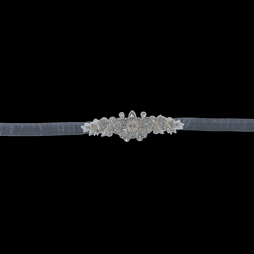 Beaded and Rhinestone Organza Bridal Belt - 2.5" x 8.5"