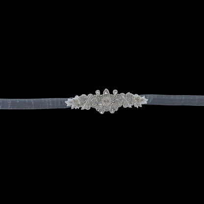 Beaded and Rhinestone Organza Bridal Belt - 2.5" x 8.5"