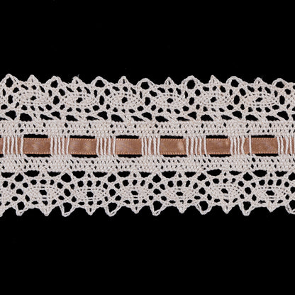 Cream Crochet Trim with Beige Ribbon - 2.25" Detail