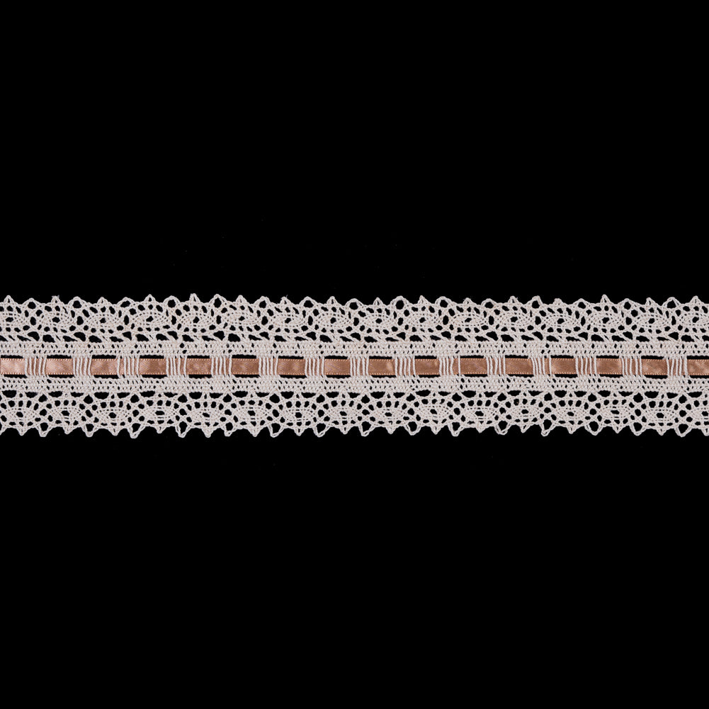 Cream Crochet Trim with Beige Ribbon - 2.25"