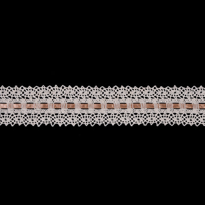 Cream Crochet Trim with Beige Ribbon - 2.25"