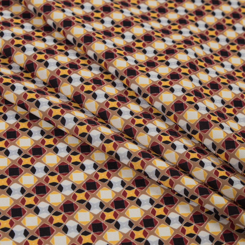Italian Yellow Geometric Digitally Printed Stretch Polyester Folded