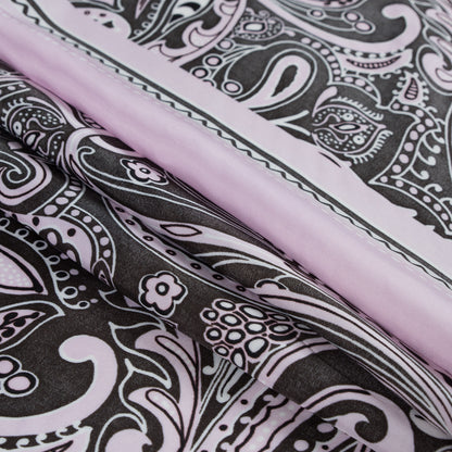 Lilac and Brown Paisley Border Printed Panel Folded