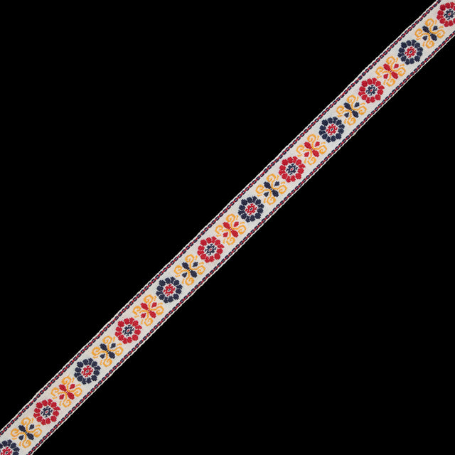 Yellow, Red and Blue Floral German Jacquard Ribbon - 0.75"