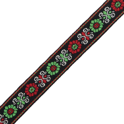 Red and Green Floral German Jacquard Ribbon - 0.75" Detail
