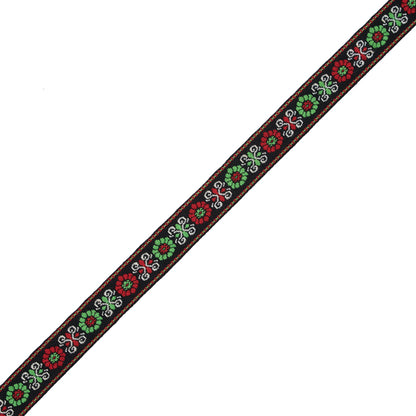 Red and Green Floral German Jacquard Ribbon - 0.75"