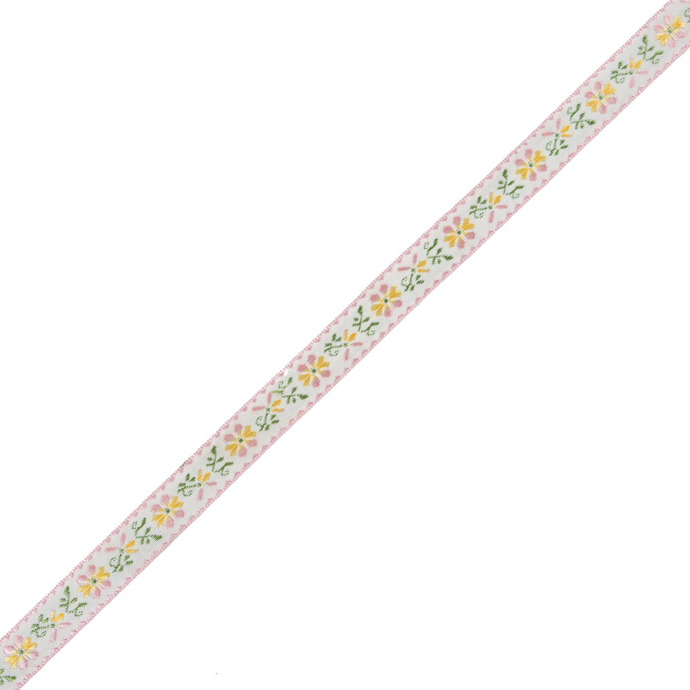 Pink, Yellow and Green Floral German Jacquard Ribbon - 0.625"