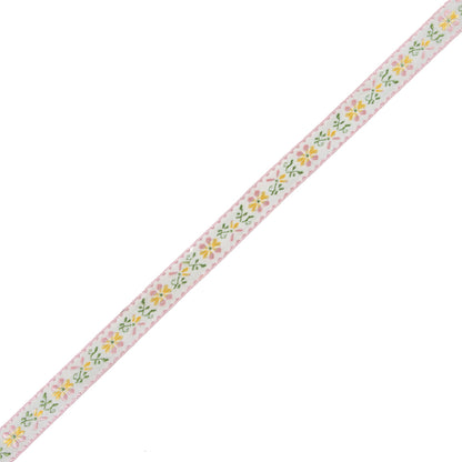 Pink, Yellow and Green Floral German Jacquard Ribbon - 0.625"