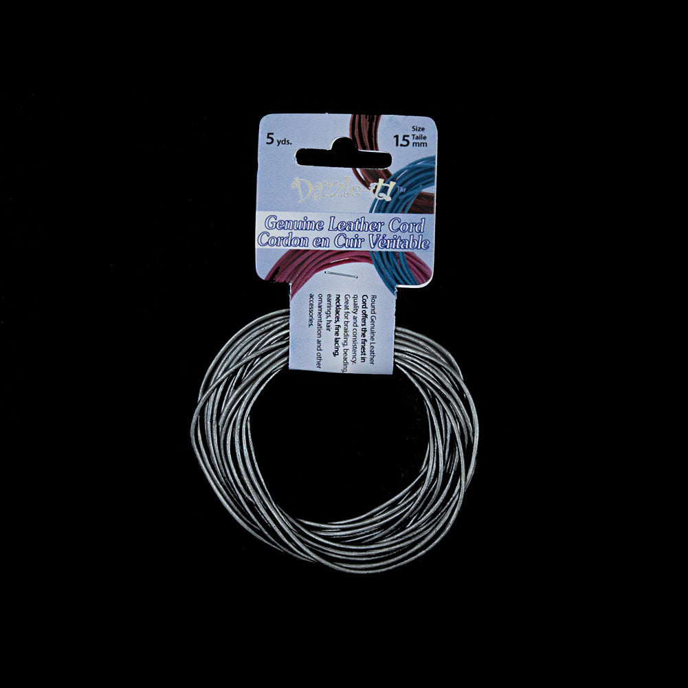 Dazzle-It Metallic Silver Genuine Leather Cord - 1.5mm
