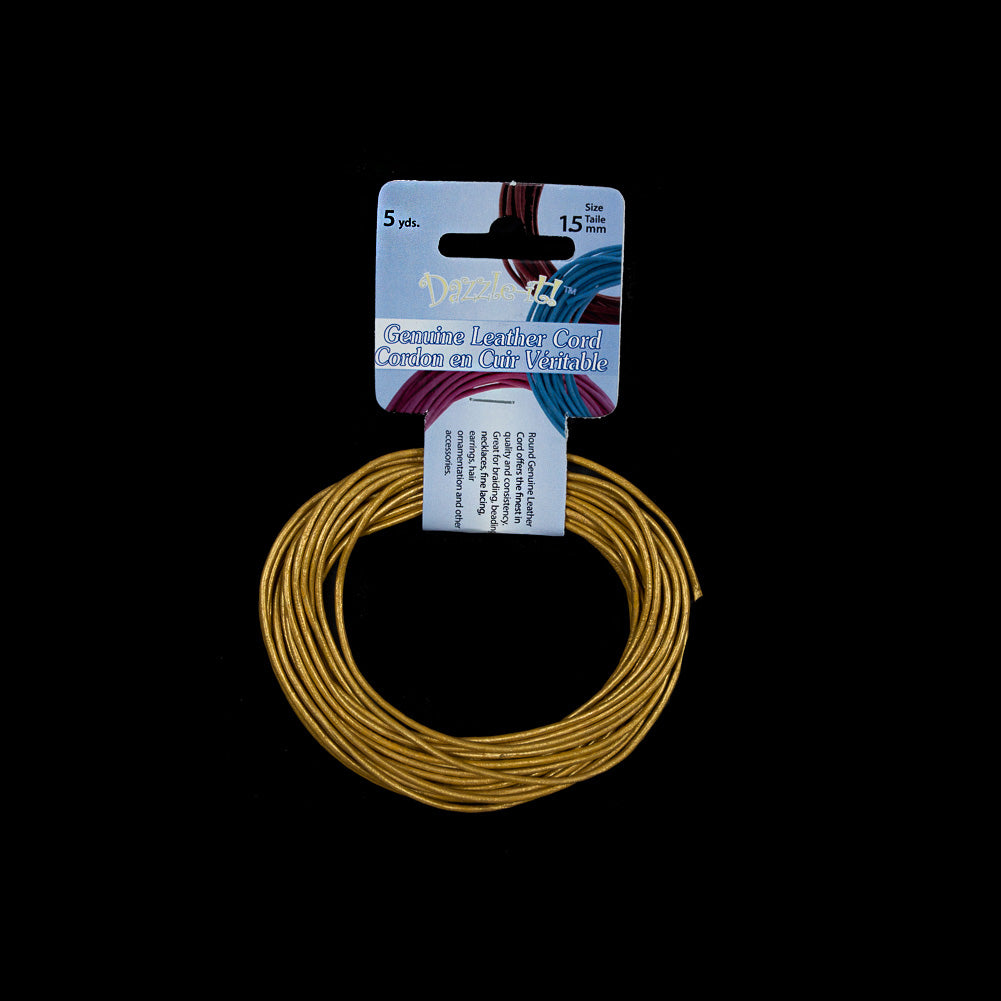 Dazzle-It Metallic Gold Genuine Leather Cord - 1.5mm