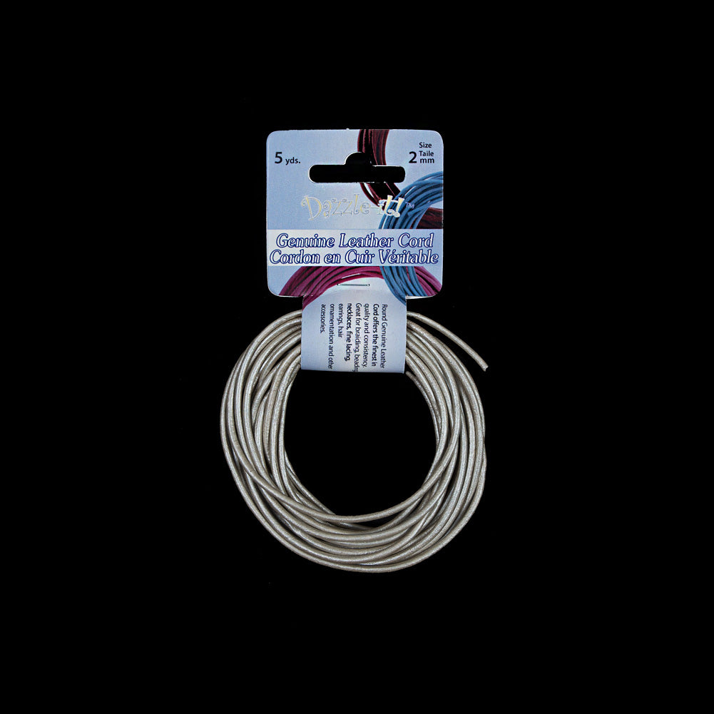 Dazzle-It Metallic Silver Genuine Leather Cord - 2mm