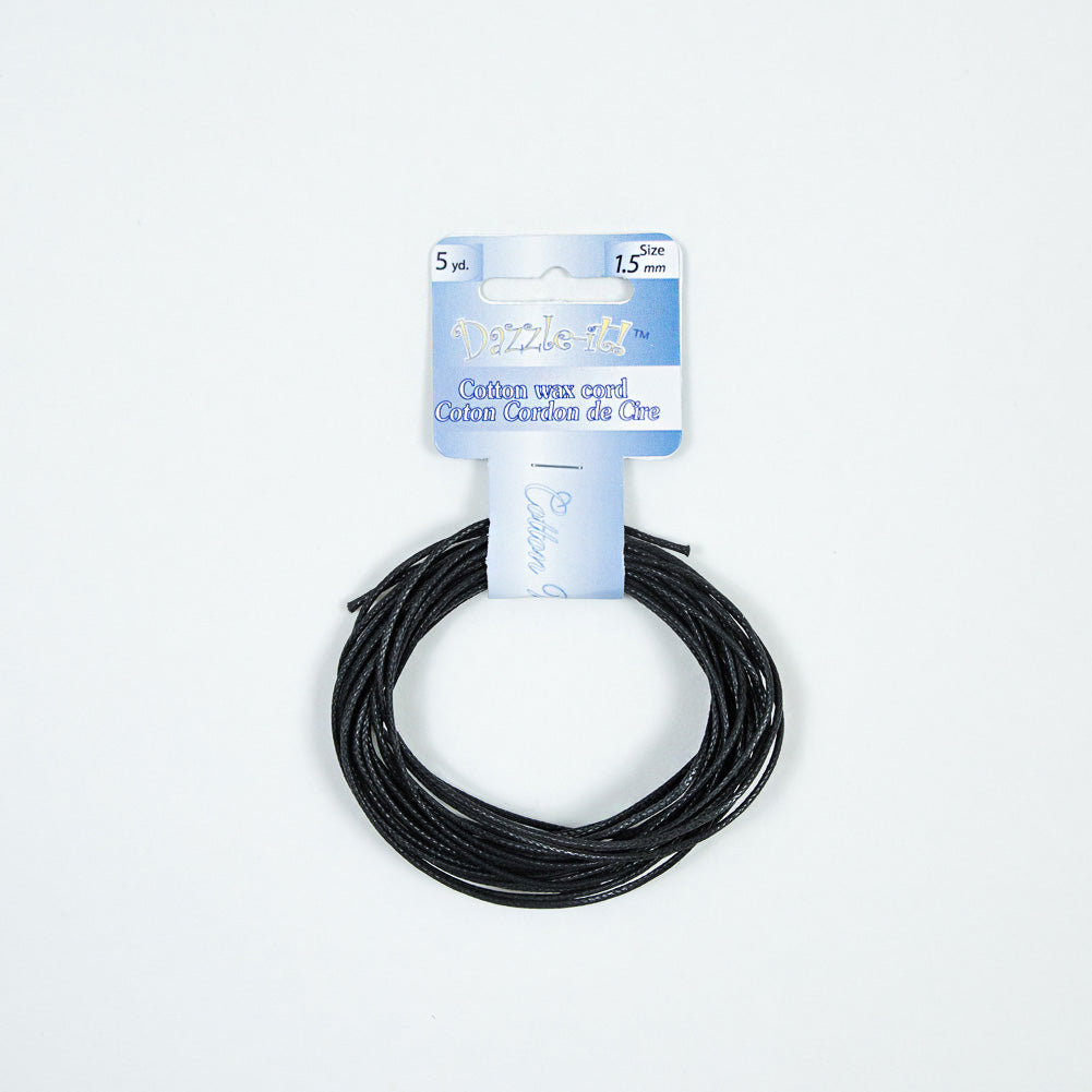 Dazzle-It Black Cotton Wax Cord - 1.5mm