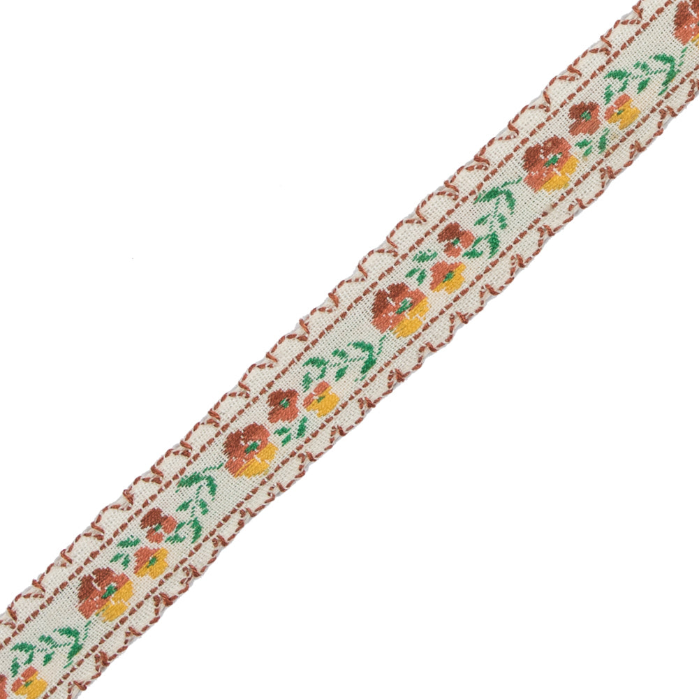 Brown Floral German Jacquard Ribbon - 0.5" Detail