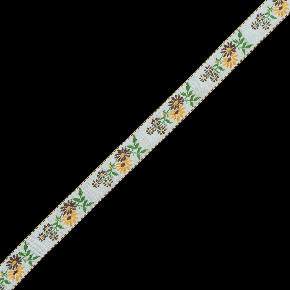Yellow and Brown Floral German Jacquard Ribbon - 0.875