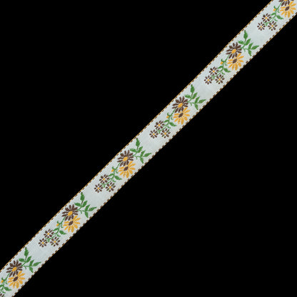 Yellow and Brown Floral German Jacquard Ribbon - 0.875