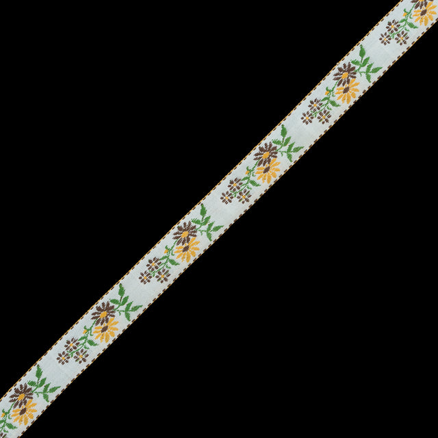 Yellow and Brown Floral German Jacquard Ribbon - 0.875