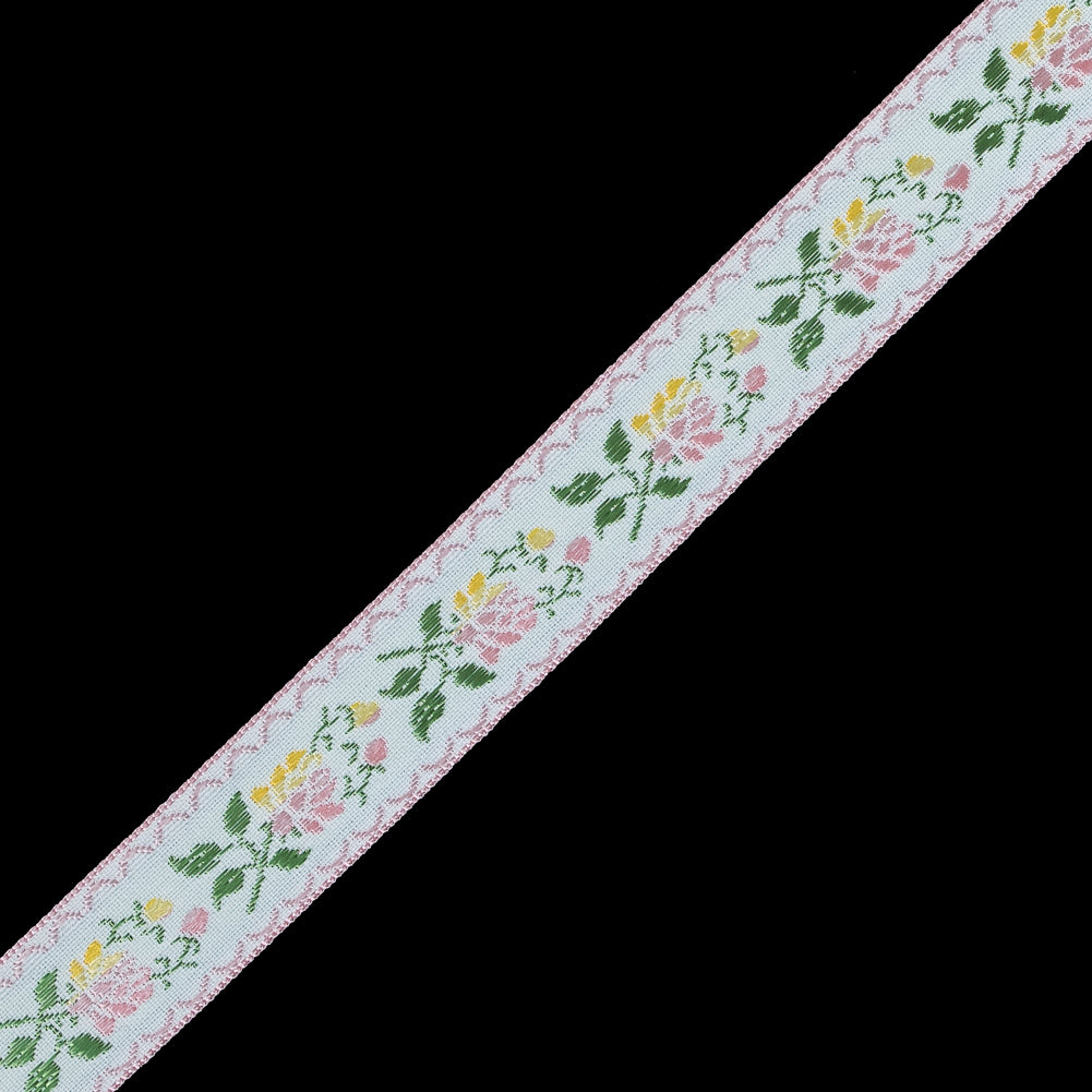 German Pink and Yellow Floral Jacquard Ribbon - 0.875 - Detail