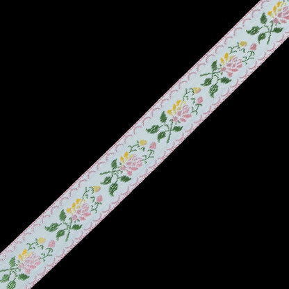 German Pink and Yellow Floral Jacquard Ribbon - 0.875 - Detail