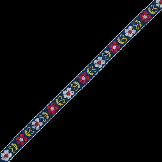 Red and Blue Floral German Jacquard Ribbon - 0.5"