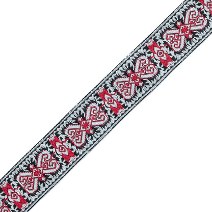 Red and White Geometric German Jacquard Ribbon - 1"