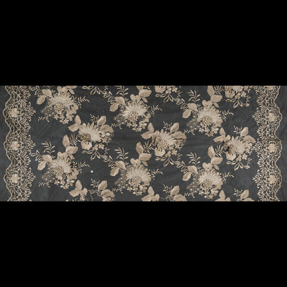Metallic Gold 3D Floral Embroidered Mesh - Folded