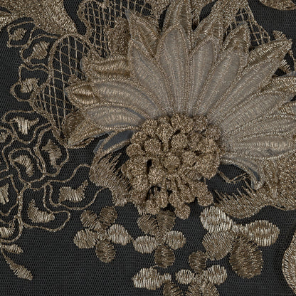 Metallic Gold 3D Floral Embroidered Mesh - Full
