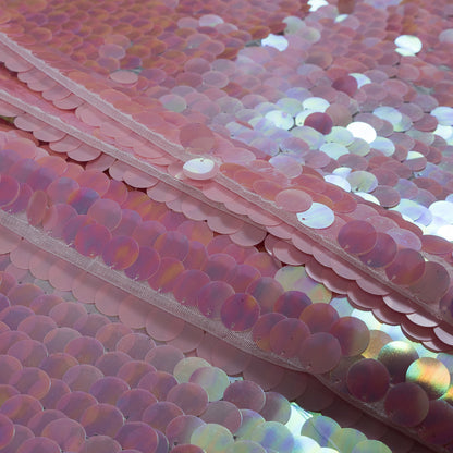 Mesh with Circle Paillette Sequins - Pink on White Folded