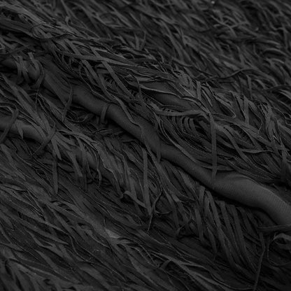 Black Chiffon Fringe Fabric - Detail