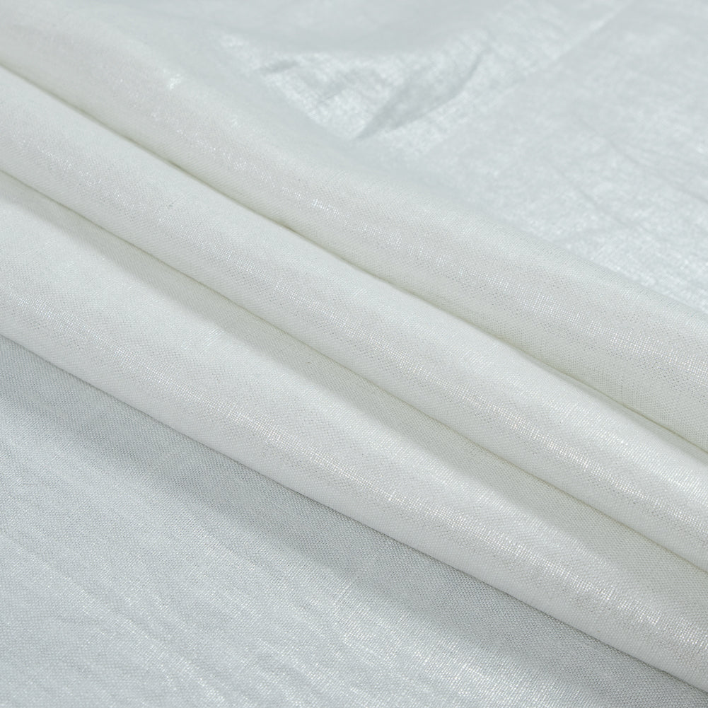 Ivory Lightweight Linen Woven with Metallic Silver Foil - Detail