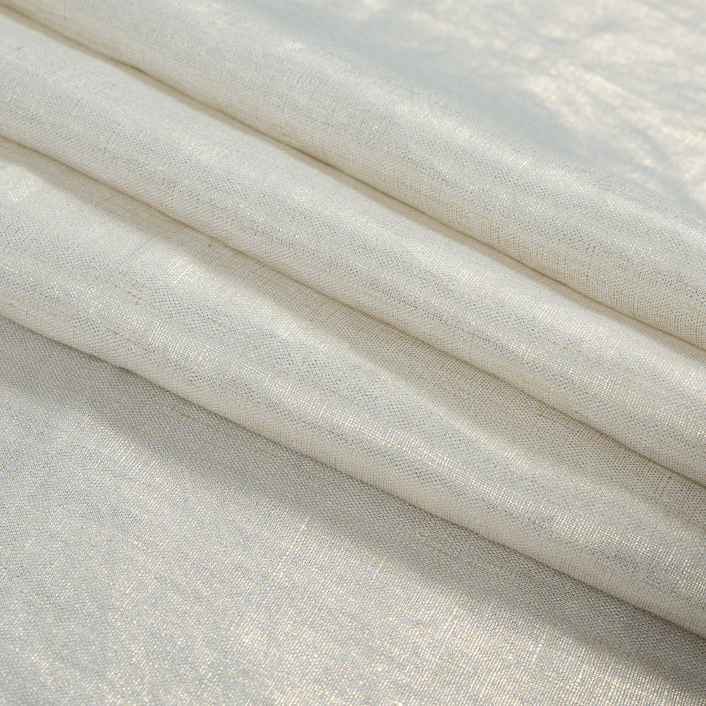 Lightweight Linen Woven with Metallic Gold Foil - Ivory - Simone Collection Detail
