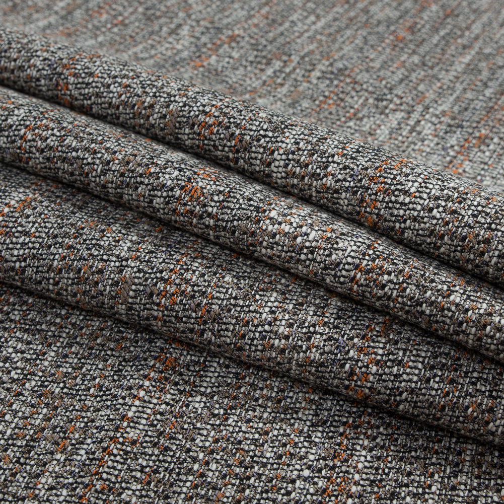 Truffle, Orange and White Cotton Tweed - Folded
