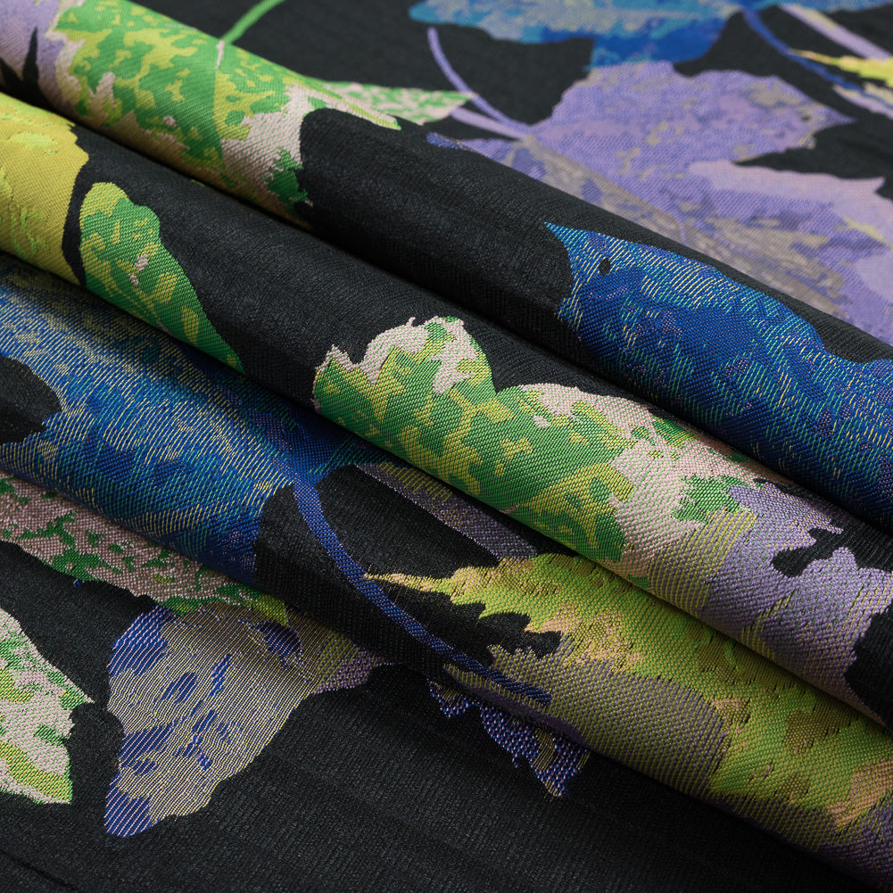 Purple, Blue and Green Leafy Novelty Jacquard Detail