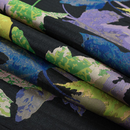 Purple, Blue and Green Leafy Novelty Jacquard Detail