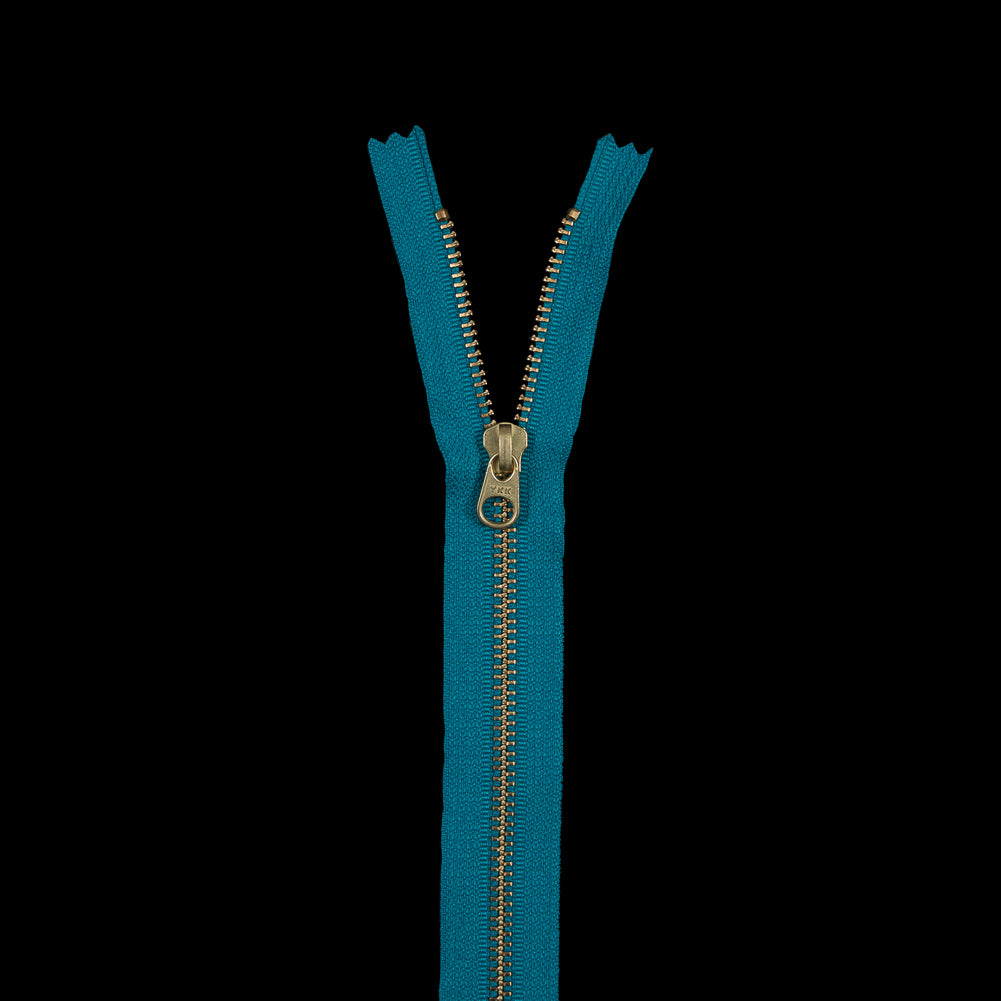 Metal Closed Bottom Zipper with Gold Teeth 9" - Turquoise