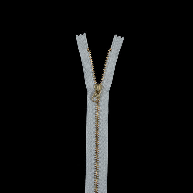Metal Closed Bottom Zipper with Gold Teeth 12" - Light Gray
