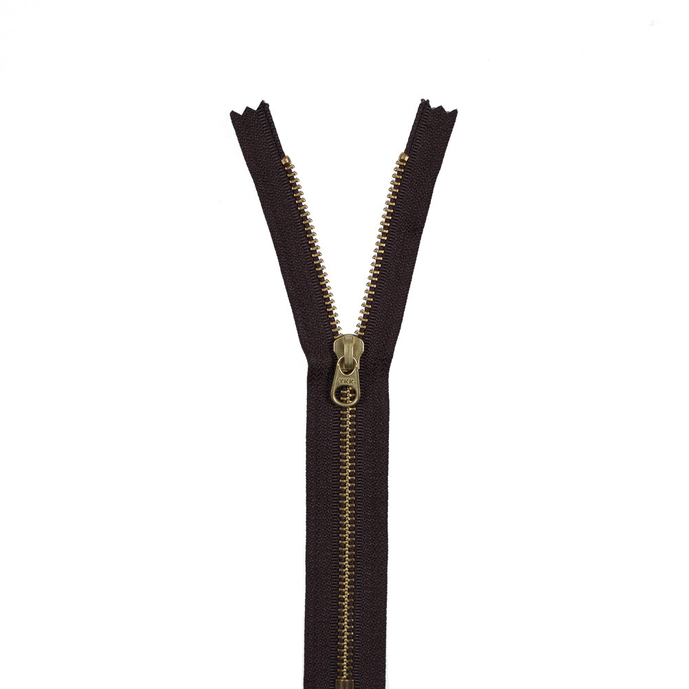 Metal Closed Bottom Zipper with Gold Teeth 8" - Dark Brown