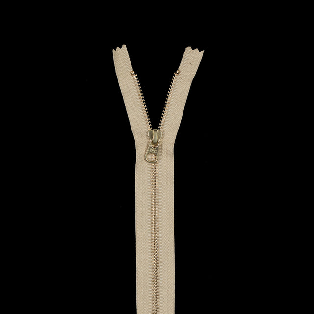 Warm Beige Metal Closed Bottom Zipper with Gold Teeth - 12"
