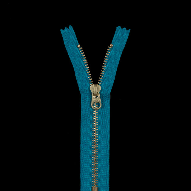 Metal Closed Bottom Zipper with Gold Teeth 6" - Dark Turquoise