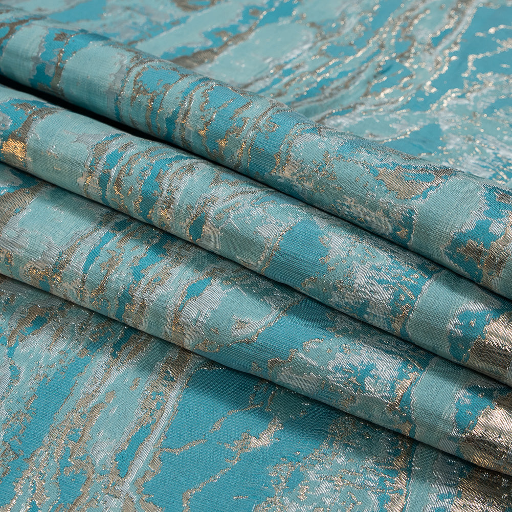 Metallic Gold and Blue Abstract Jacquard Detail