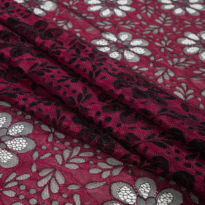 Lace with Scalloped Eyelash Edges - Black and Fuchsia Two-Tone Sunflowers Folded
