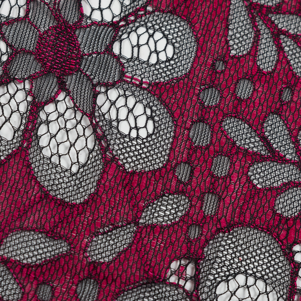 Lace with Scalloped Eyelash Edges - Black and Fuchsia Two-Tone Sunflowers Detail